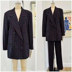 Vintage Breckenridge Black and Fuchsia Plaid Suit